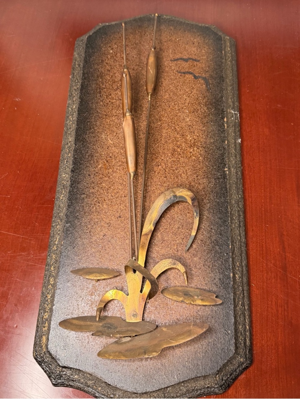 Copper Cattails Wall Plaque Handmade Decorative Art Sculpture Collectible MCM